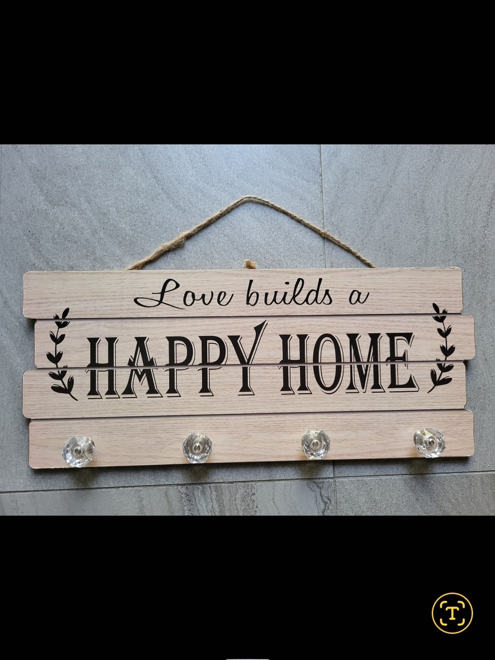 Love Builds a Happy Home Wooden Wall Hook - Natural Beige